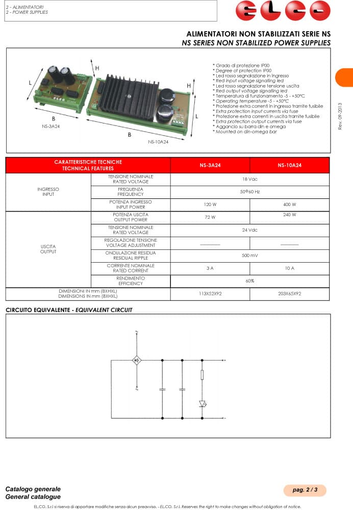 Elco Non Stabilized Power Supply - NS Series