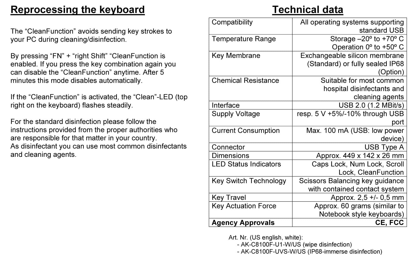 Active Key AK-C8100 Medical PC Keyboard