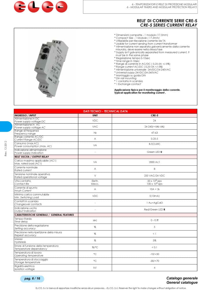 Elco Current Relay - CRF-5 Series