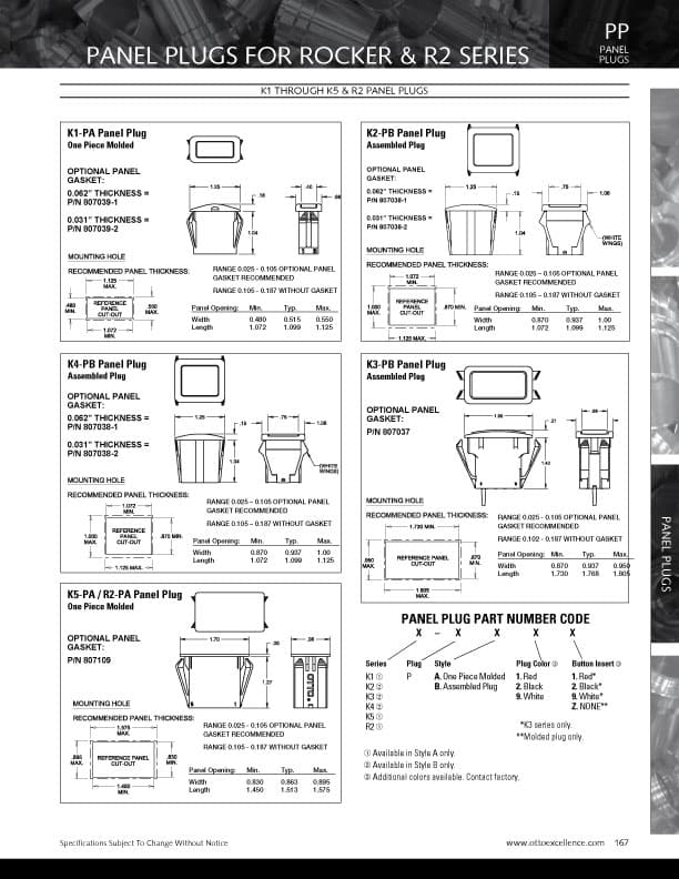OTTO Panel Plugs for Rocker Switches & R2 Rotary Switches (Full Range)