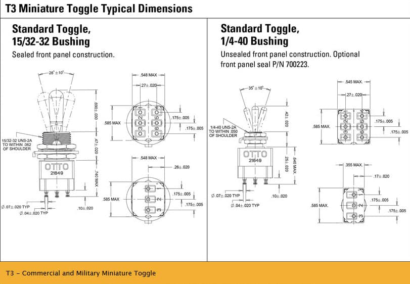 OTTO T3 Miniature Toggle Switch Range