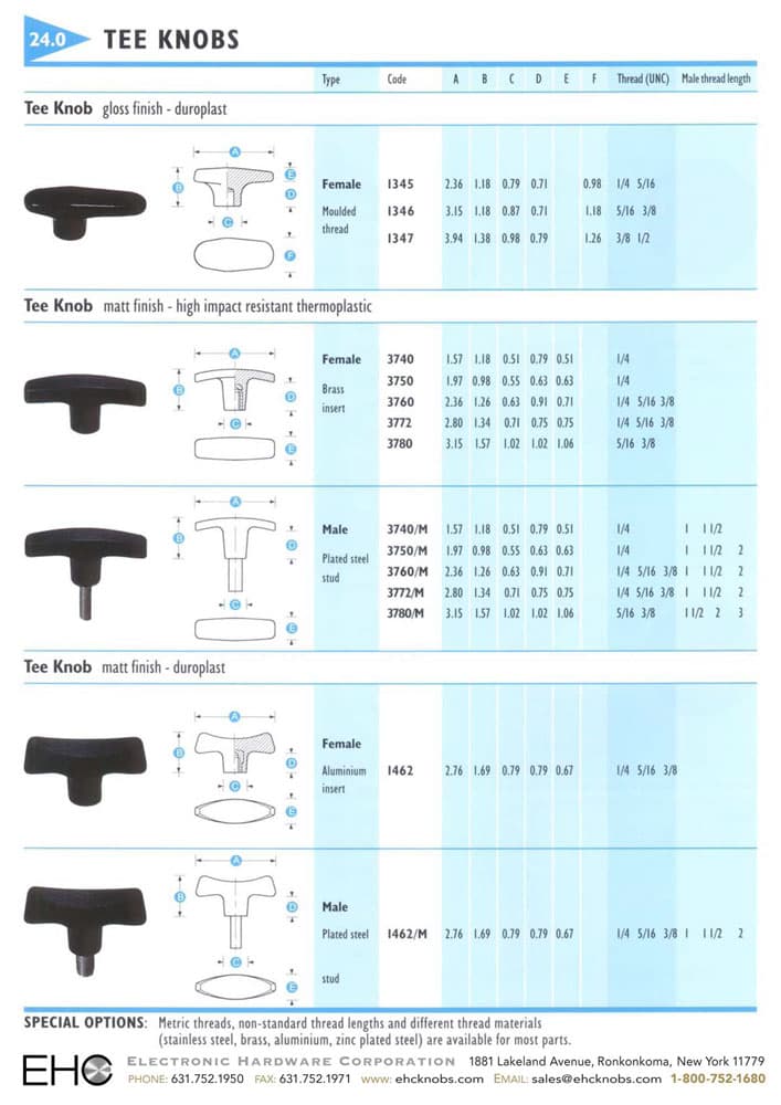 EHC Knobs - Control Knobs - 2 Prong Clamp Knob Series