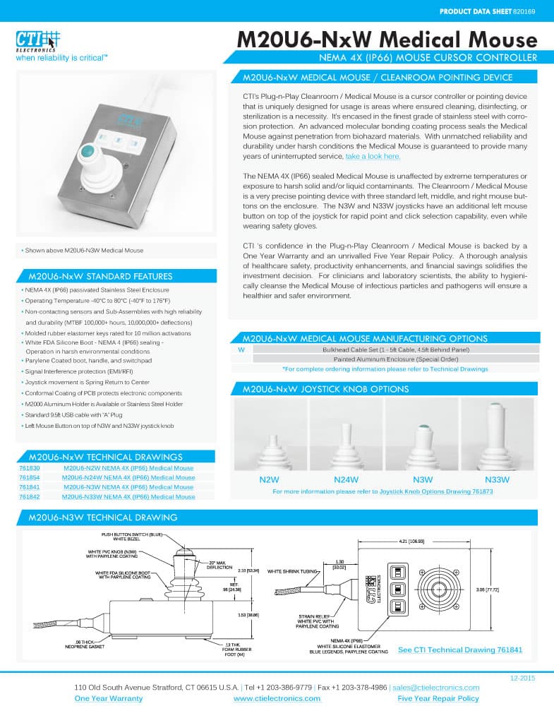 CTI Plug-n-Play Medical Mouse Pointer - M20U6-N3W Series