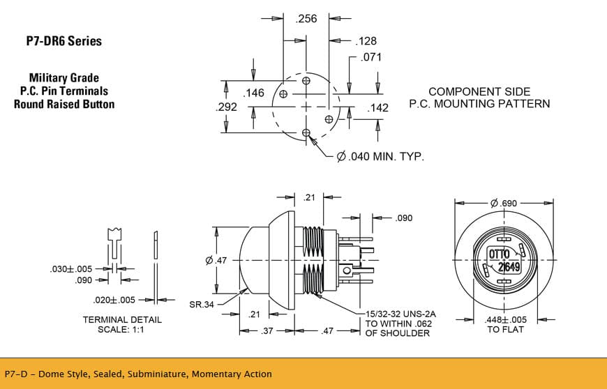 OTTO P7-D Range of Subminiture Pushbutton Switches