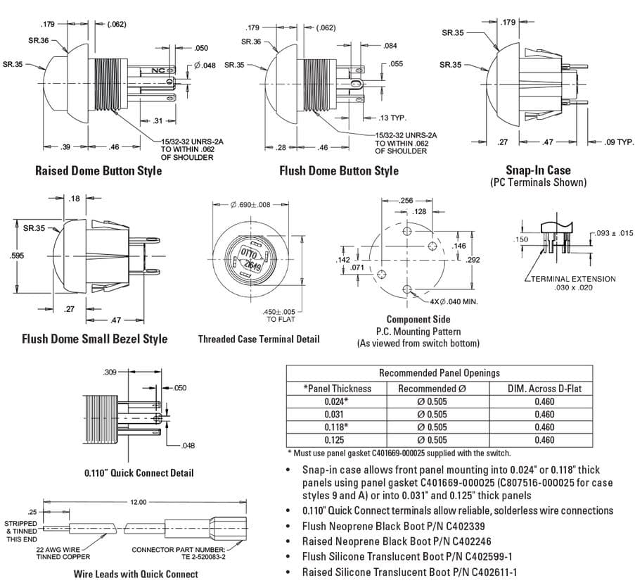 P9- 113122 -2 circuit, flush black Pushbutton Momentary action P9 series push