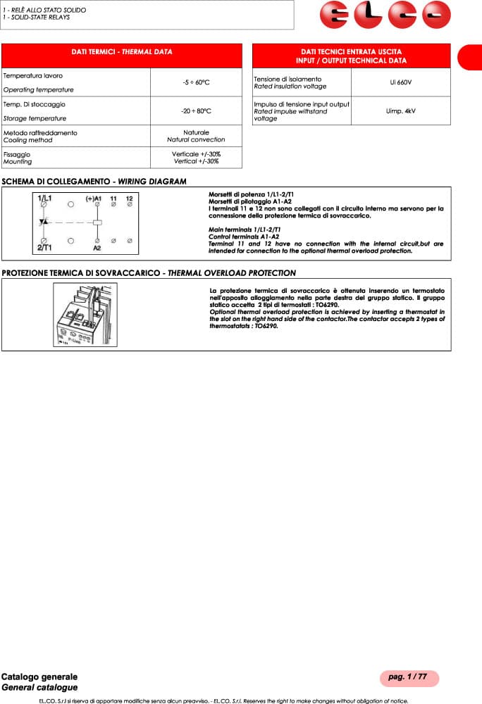 Elco 1 Phase AC Semi Contractors - SSRSC1 and RC1 Series