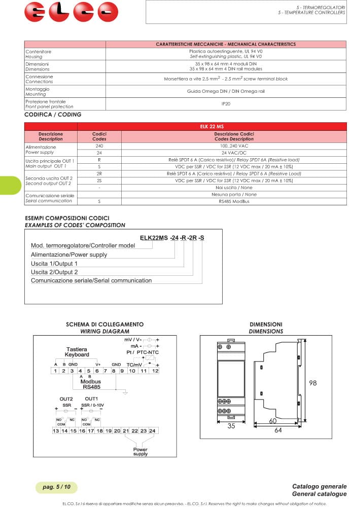 Elco Temperature Controllers - ELK22 MS Series