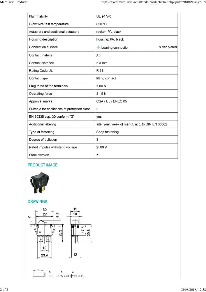 Marquardt Single Pole Rocker Switches - Series 1550