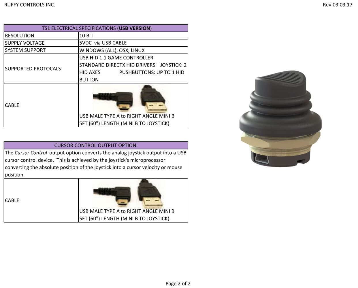 Ruffy TS1 Miniature 2 Axis Hall Effect Joysticks