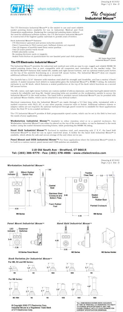 CTI Panel Mount Industrial Mouse Pointer - H2XX9-NX Series
