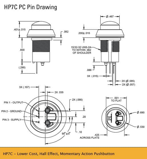 A lower cost, Hall effect Momentary Sealed Push Button Switch made with a