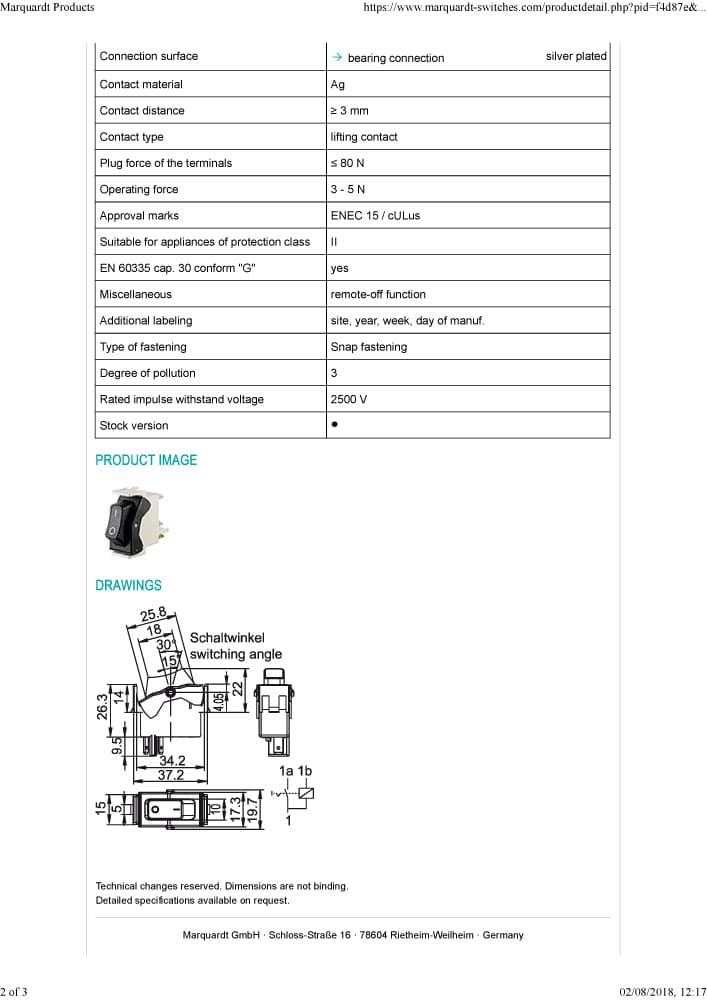 Marquardt 1 Pole Rocker Switches - Series 1550 ECO