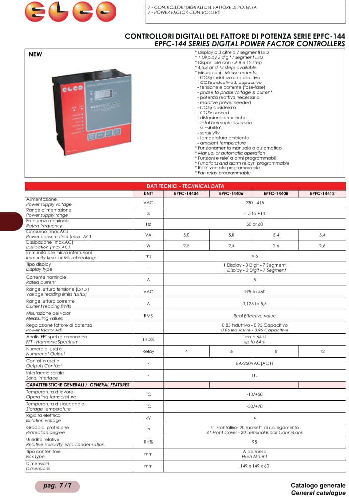 Elco Digital Power Factor Controller - EPFC-144 Series