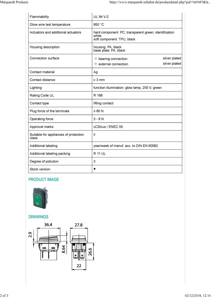 Marquardt Double Pole Rocker Switches - Series 1930