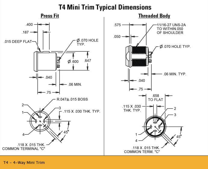 OTTO T4 4-Way Miniature Trim Switch Range